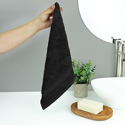 Chakir Turkish Linens Personalized 3 Piece Towel Set, 100% Cotton Luxury Turkish Towels for Bathroom, Soft Absorbent Towel Set with Bath Towel Hand Towel and Washcloth, Black - color: Black