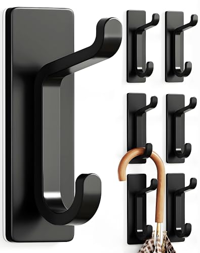 pickpiff Wall Hooks for Coat and Towel: 13LB Strong Adhesive Door Hanger Stick on, Black 6 Pack - color: Black, size: 6 Pack