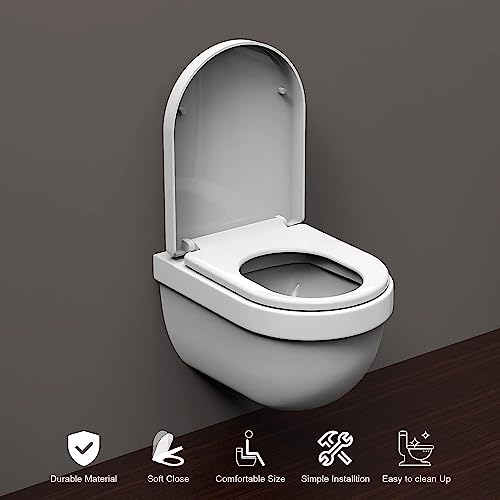 Toilet Seat D Shape Soft Close Quick Release Easy Clean Toilet Seat Replacement with Non-Slip Bumpers for Bathroom White