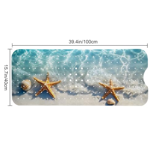 LNOND Summer Beach Bathtub Mat Non Slip, 40 X 16 Inch Tub Mat for Bathroom, Ocean Starfish Bath Tub Shower Mat with Drain Holes and Suction Cups - color: Ocean Starfish Bathtub Mat