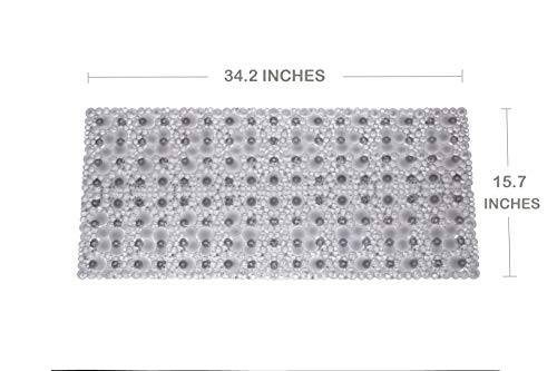 Extra Long Pebble Bath Tub Shower Mat 34.2 x 15.7, Bathmat Non-Slip with Suction Cups, Machine Washable, Bathroom Mats, Smooth/Non-Textured Surface Only (34.2" x 15.7", Transparent Light Gray) | Extra Long Bath Mat for Tub Non Slip, Machine Washable, Show