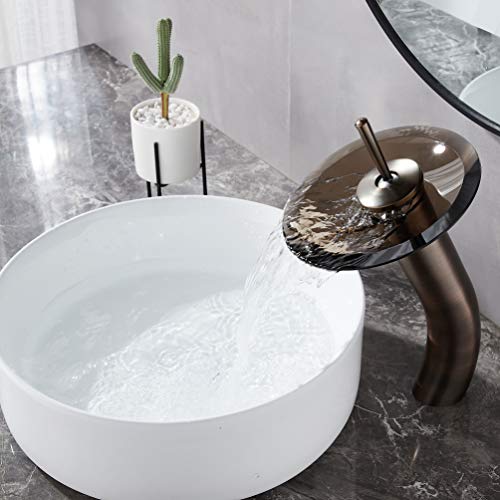 Waterfall Bathroom Faucet Glass Single Handle Solid Brass Basin Lavatory Vessel Sink Vanity Faucet, Tall, Oil Rubbed Bronze … - color: Oil Rubbed Bronze