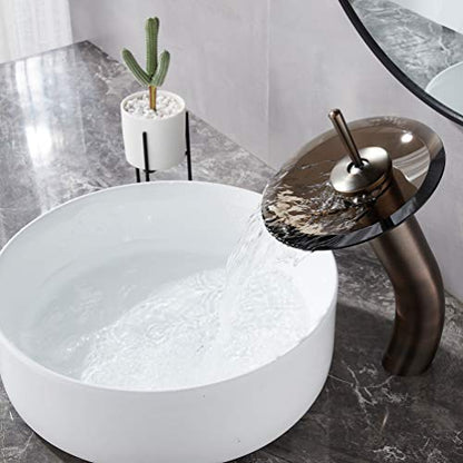 Waterfall Bathroom Faucet Glass Single Handle Solid Brass Basin Lavatory Vessel Sink Vanity Faucet, Tall, Oil Rubbed Bronze … - color: Oil Rubbed Bronze