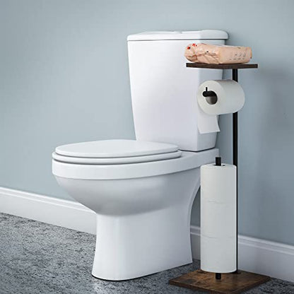 Toilet Paper Holder Stand Bathroom Toilet Paper Roll Holder with Shelf, Free Standing Toilet Paper Holders Floor Stand Freestanding Tissue Dispenser for Reserve Wipe Mega Rolls, Phone - color: Rustic Brown