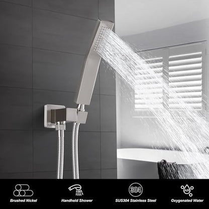 Heyalan Hand-held Shower Head Set-SUS304 Handheld Shower, Brushed Nickel | SUS304 stainless steel wand, curved-style design, single rain spray, 59-inch long hose and standard 1/2-inch connection - color: Brushed Nickel, style: Curved Style