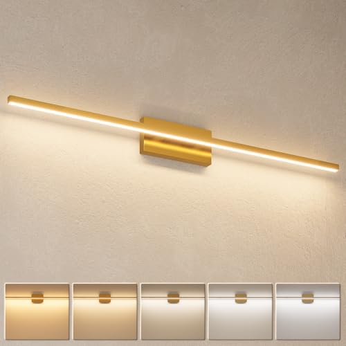 VOLISUN Modern Bathroom Vanity Light 48 inch, 30W Dimmable 5CCT Led Bathroom Light Fixture Over Mirror, Brass Bar Vanity Light for Bathrooms Mirror Cabinets Bedroom-ETL Certificated - color: Brass, size: 48inch