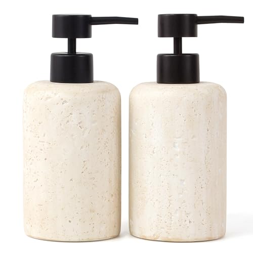 2pcs/Set Hand Soap Dispenser Sets - 10.8oz Refillable Resin Liquid Soap Dispensers with Rust-Proof Pump for Bathroom Countertop or Kitchen, Faux Travertine - color: Faux Travertine