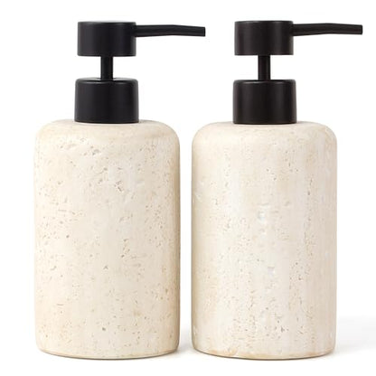 2pcs/Set Hand Soap Dispenser Sets - 10.8oz Refillable Resin Liquid Soap Dispensers with Rust-Proof Pump for Bathroom Countertop or Kitchen, Faux Travertine - color: Faux Travertine