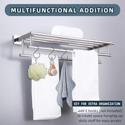 Angle Simple Bathroom Towel Rack, Towel Bar with Shelf, Polished Chrome | 23.62-In, SUS304 Stainless Steel, 2 Bars Design Separate Dry Wet Towels, Enough Space for Hanging Needs, Drill Screws Mount - color: Polished Chrome, size: 23.62-Inch
