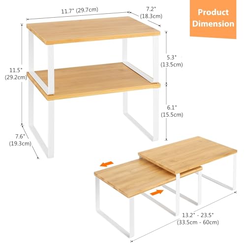 NEX Bamboo Kitchen Cabinet and Counter Shelf Organizer, Stackable & Expandable, Set of 4, White and Natural | Stackable & Expandable Spice Rack, Space-Saving Pantry Organizers Bathroom Countertop Storage, White and Natural - color: Cloud White + Natural B