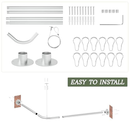 L Shaped Shower Curtain Rod, Adjustable 23.81"-53.15"x23.81"-53.15" Silver | Corner Shower Curtain Rod, 90 Degree, 12 Curtain Rings, for Bathroom Bathtub Clothing Store & Ceiling Support, Need to Drill