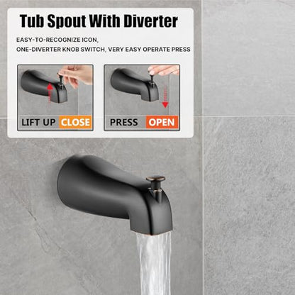 Heyalan 8 Inch Shower Set with Tub Spout and Valve, Oil Rubbed Bronze | 8-inch square rainfall head, tub spout with diverter, male-thread rough-in valve, single-handle control and wall-mount design - color: Oil Rubbed Bronze, size: 8 Inch Square Shower He