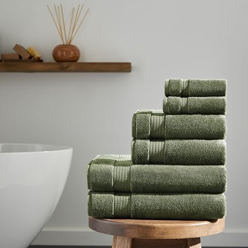 Ozdilek 6-Piece Bath Towel Set, 2 Bath, 2 Hand, 2 Wash, 100% Cotton Turkish Towels, 2 Bath Towels (30x60/550 GSM), 2 Hand Towels (16x30/575 GSM), 2 Washcloths (13x13/600 GSM) (Fern Green) - color: Fern Green