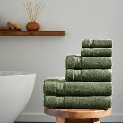 Ozdilek 6-Piece Bath Towel Set, 2 Bath, 2 Hand, 2 Wash, 100% Cotton Turkish Towels, 2 Bath Towels (30x60/550 GSM), 2 Hand Towels (16x30/575 GSM), 2 Washcloths (13x13/600 GSM) (Fern Green) - color: Fern Green