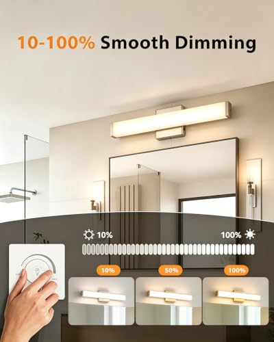 24" LED Square Vanity Light, 14W 4000K Dimmable, Brushed Nickel | Wall Bar Light, Rust & Moisture Resistant, Natural White light, Energy-saving, moisture-proof, Dresser Bathroom over Mirror - color: Brushed Nickel, size: 24inch 4000K Dimmable
