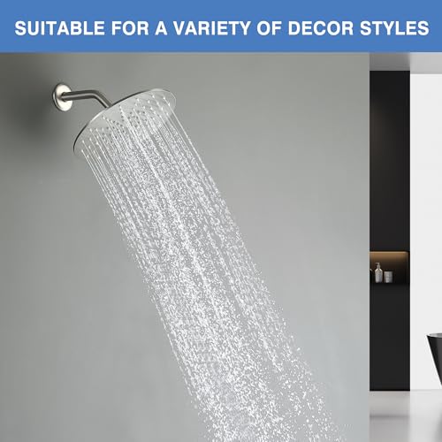 Solid Metal Rain Shower Head, Round High Flow Rainfall Shower Head with Shower Arm and Flange, Reinforced Explosion-Proof Stainless Steel Construction (10-Inch, Brushed Nickel) - color: Brushed Nickel, size: 10 Inch