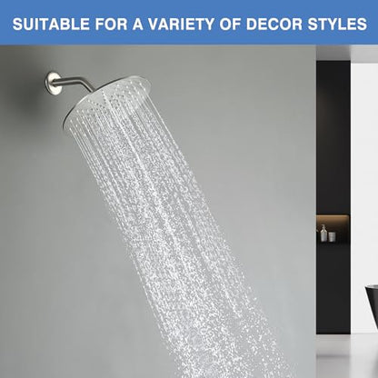 Solid Metal Rain Shower Head, Round High Flow Rainfall Shower Head with Shower Arm and Flange, Reinforced Explosion-Proof Stainless Steel Construction (10-Inch, Brushed Nickel) - color: Brushed Nickel, size: 10 Inch
