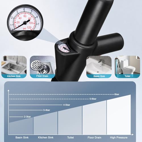 Fast Toilet Plunger High Pressure with Storage Bag, Heavy Duty Air Drain Blaster & Unclogger Tool, Clog Remover Kit & Toilet Snake Alternative for Bathroom, Toilets, Sinks, Tubs, Pipes (Black) - size: Toilet plunger-Black