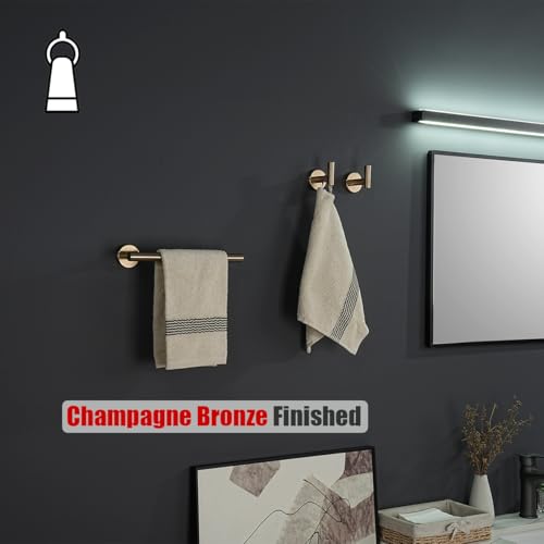 JQK 10 Inch Hand Towel Holder Towel Ring Champagne Bronze, Thicken 0.8mm 304 Stainless Steel Bathroom Hand Towel Bar, 9 Inch Useable Length Wall Mount Towel Rack, THH110L9-CB - color: Champagne Bronze