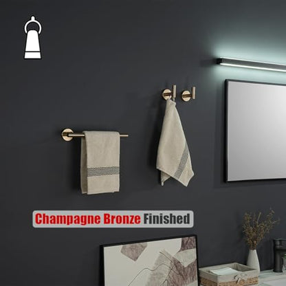 JQK 10 Inch Hand Towel Holder Towel Ring Champagne Bronze, Thicken 0.8mm 304 Stainless Steel Bathroom Hand Towel Bar, 9 Inch Useable Length Wall Mount Towel Rack, THH110L9-CB - color: Champagne Bronze