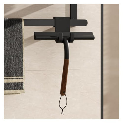 Shower Squeegee for Shower Glass, Bathroom Glass Cleaning Tool with Hook Mount, Squeegee for Glass Doors, Window Cleaning, Tile Shower Walls (Black+Wood) - color: Black+wood