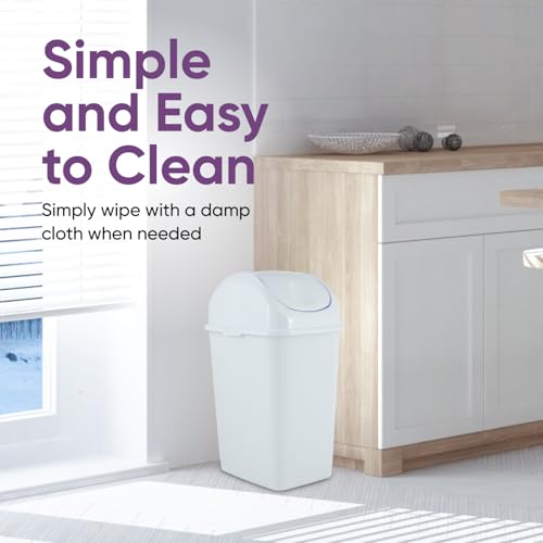 Superio Kitchen Trash Can with Swing Top Lid 9 Gallon Slim Waste Bin 37 Qt Sturdy Plastic Garbage Can Medium Recycling Bin for Office, Bathroom, Under Counter, Dorm, Bedroom (White-2 Pack) - size: 9 Gallon, style: 2 Pack