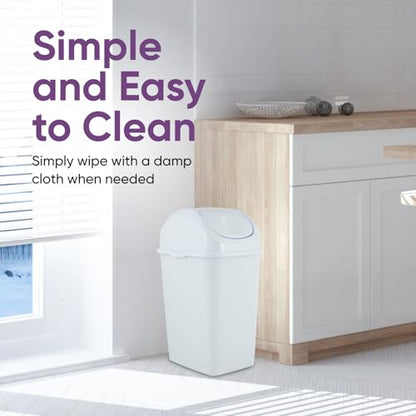 Superio Kitchen Trash Can with Swing Top Lid 9 Gallon Slim Waste Bin 37 Qt Sturdy Plastic Garbage Can Medium Recycling Bin for Office, Bathroom, Under Counter, Dorm, Bedroom (White-2 Pack) - size: 9 Gallon, style: 2 Pack
