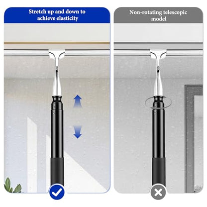 2-in-1 Window Shower Squeegee with Extension Pole for Glass Doors | Professional Window Cleaner Tool, 14" Wide Washing Equipment for High Outside Glass, Solar Panels, Shower, Car Windshield