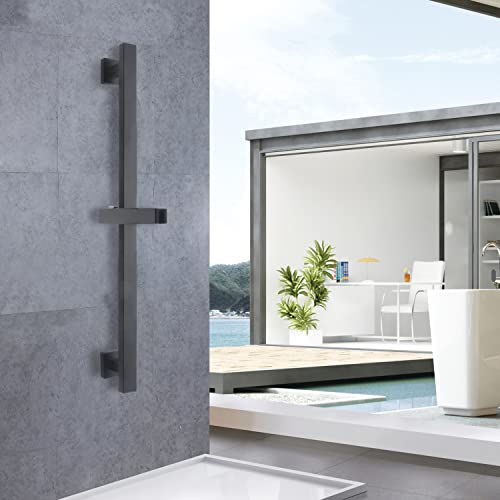 Bathroom Shower Slide Bar, Adjustable Handheld Shower Holder Wall Mount Shower Bar Stainless Steel, Matte Black Square Slide Bar - color: Matte Black