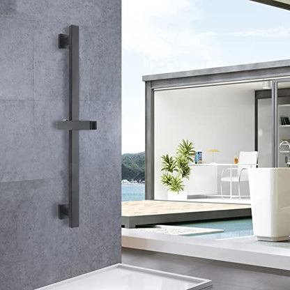 Bathroom Shower Slide Bar, Adjustable Handheld Shower Holder Wall Mount Shower Bar Stainless Steel, Matte Black Square Slide Bar - color: Matte Black