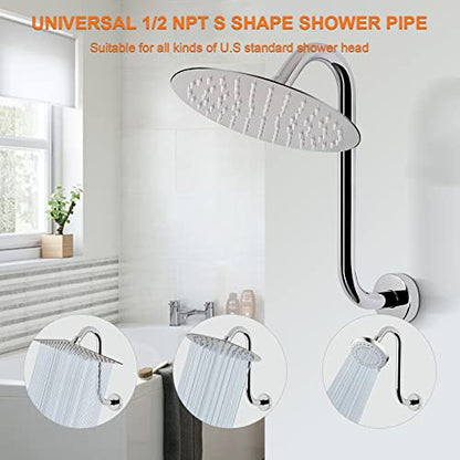 S Shaped Shower Arm, High Rise Shower Head Extension Pipe Standard 1/2" Connection with Flange, Awesome Shower Experience-Stainless Steel Bathroom Accessory(12 Inch S Shape, Chrome Finish) - color: Chrome Finish, style: 12" S Shape