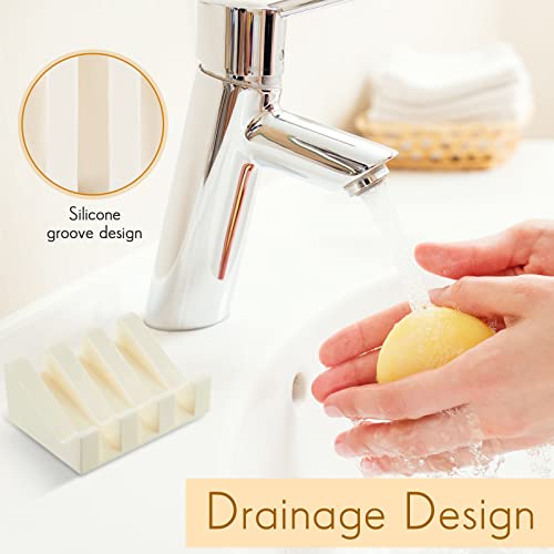2 Pieces Silicone Soap Dish Self Draining Soap Dish Shower Waterfall Bar Soap Holder Tray with Drain Soap Saver for Kitchen Bathroom Accessories (Light Green,Bright White) - color: Light Green, Bright White