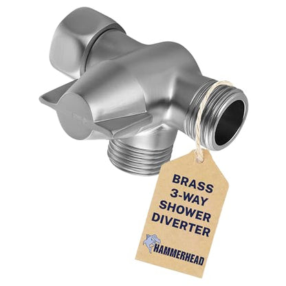 HammerHead Showers® Solid Metal 3 Way Shower Diverter Valve - Shower Arm Diverter Connects Fixed and Hand Held to Shower Arm - Shower Diverter for Dual Shower Head - Shower Splitter - Brushed Nickel - color: Brushed Nickel