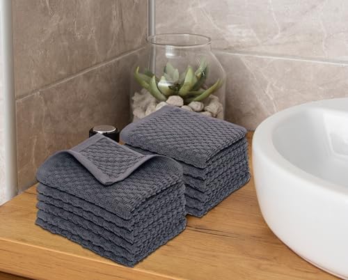COTTON CRAFT Euro Spa Waffle Wash Cloth - Set of 12 Grey Washcloth | Luxury Face Towel Set - 100% Cotton - Soft Plush Absorbent Low Lint Quick Dry - Gym Shower Beach Bath Kitchen - 12x12 inches - color: Grey, size: 12 Pack Wash Cloths