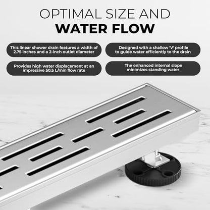 24 Inch Linear Shower Drain - Removable Brick Pattern Grate | 304 Stainless Steel Rectangular Floor Drain Set with Hair Catcher, Adjustable Leveling Feet & Adapter - color: Brushed Nickel With Grate, size: 24 Inch