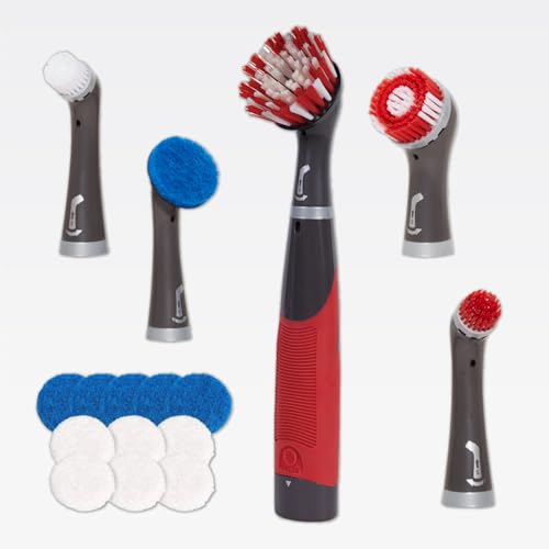 Rubbermaid Reveal Power Scrubber 18-Piece Kit, Cordless Electric Battery Powered Scrub Brush, Water Resistant, for Home/Kitchen/Bathroom/Grout/Tile/Shower/Tub - style: 18-Piece Kit