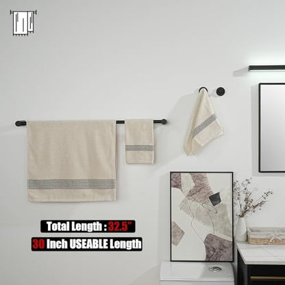 JQK Bath Towel Bar Black, 32.5 Inch 304 Stainless Steel Thicken 0.8mm 2 Pieces Towel Rack Bathroom Wall Mount, Useable Length 30 Inch, TB610L30-PB - color: Black, size: 32.5 Inch