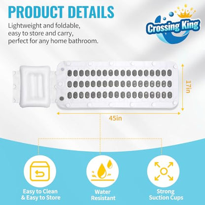 Crossing King Bubble Bath Mat, Bubble Bath Mat Tub Spa Massager, Gray | for Smooth Bathtub, Non-Slip, 6-Speed Bubbles, with Pillow, Machine and Remote, for Home Spa Experience, 45*17in