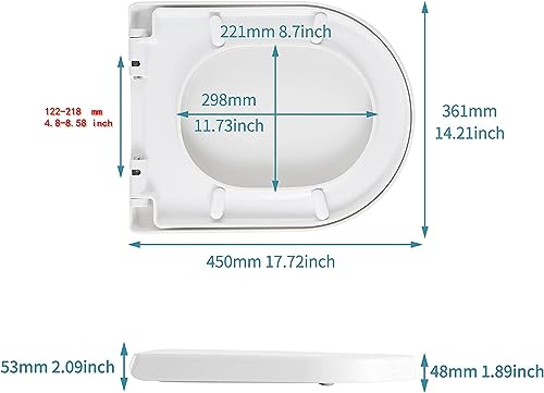 Toilet Seat D Shape Soft Close Quick Release Easy Clean Toilet Seat Replacement with Non-Slip Bumpers for Bathroom White