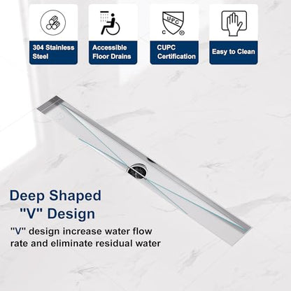 Neodrain 18-Inch Brushed Linear Shower Drain with Quadrato Pattern Grate | 304 Stainless Steel Linear Drain,Rectangle Shower Floor Drain with Hair Strainer, shower drain base ,Fits Bathroom, Balcony - color: Brushed, size: 18 In