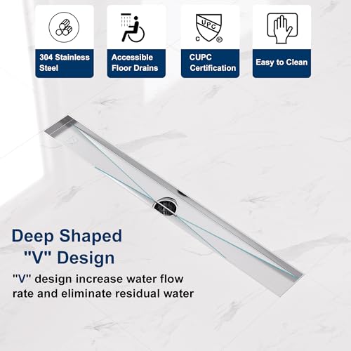 Neodrain 36-Inch Brushed Linear Shower Drain with Quadrato Pattern Grate | 304 Stainless Steel Linear Drain,Rectangle Shower Floor Drain with Hair Strainer, shower drain base ,Fits Bathroom, Balcony - color: Brushed, size: 36 In