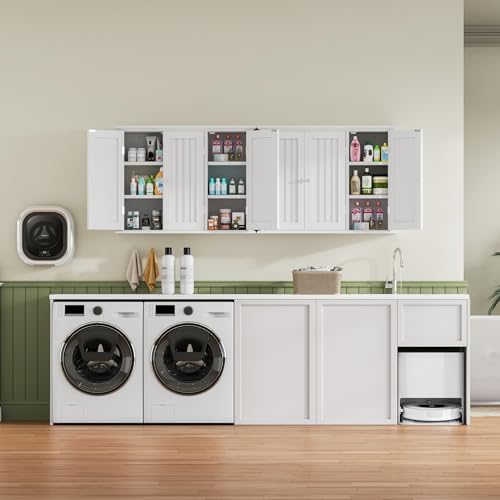 ChooChoo Laundry Cabinet with 3 Doors and Adjustable Shelves | 9.06"D x 31.1"W x 24"H, Bathroom Wall Cabinet, Cupboard, White - color: White, size: 9.06"D x 31.1"W x 23.4"H