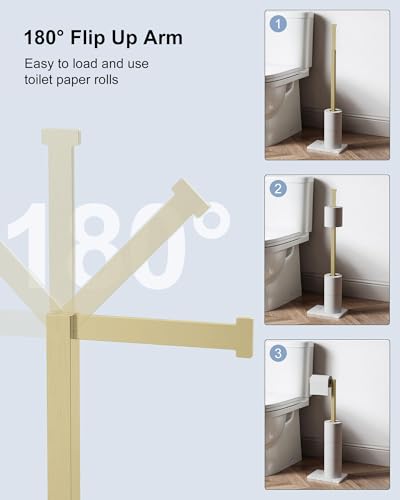 Freestanding Toilet Paper Holder Stand Brushed Gold Tissue Roll Holder | SUS 304 Stainless Steel Rustproof 22 Inch Rotating Bathroom Toilet Paper Stand for 4 Rolls with Marble Base by HOMEMYSTIQUE - color: Brushed Gold