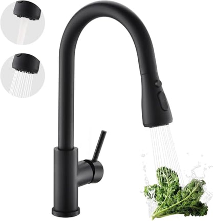 Kitchen Faucet with Pull Down sparyer,Leak Proof, Matte Black | 304 Stainless Steel,10-Min DIY Install,23-Inch Pull-Down Hose,2-Function Spray,360° Swivel Spout - color: Matte Black, size: 15.2 Inches