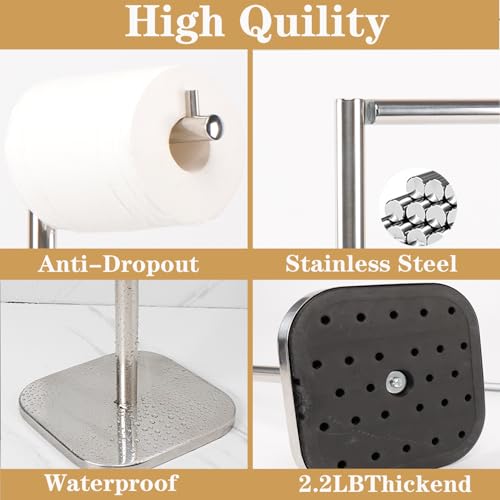 Toilet Paper Holder Stand, Free Standing Tissue Paper Storage for Bathroom, Stainless Steel Toilet Paper Stand with Reserve for 5Roll Weighted Base Bathroom Toilet Roll Holder(Brushed Nickel) - color: Brushed Nickel