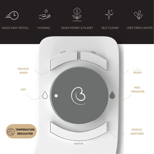 Revolution Plus (Warm Water). Bidet Attachment for toilet. Luxury design, Bathroom bidet sprayer for toilet, non electric, dual nozzle, feminine wash, self cleaning. Tokyo Platinum.