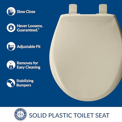 Mayfair Aurora Slow Close Toilet Seat, Easy Clean Hinges and Adjustable Perfect Fit Plastic Seat, Made in USA, Round, Bone - size: Round