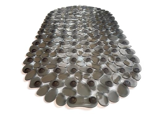 “Pebbles” Non-Slip Bathtub & Shower Mat 27”x14” Oval - Non-Toxic - Safe, Clean, Machine-Washable, Superior Grip & Drainage, Vinyl, for Smooth Floors ONLY, Transparent Brown - color: Transparent Brown, size: 27" x 14" (Oval)