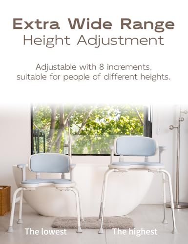U-Shaped Shower Chair, Modular Arms & Back, 300 lb, Blue | Soft EVA padding, adjustable height, non-slip feet, tool-free setup, and a warm home-friendly look - color: Blue