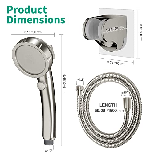 High Pressure Shower Head with Handheld, Brushed Nickel | On Off Shower for RV, Water Saving Shower Head with Stop Button and 3 Modes, Detachable RV Shower Head with Hose and Bracket - color: Brushed Nickel